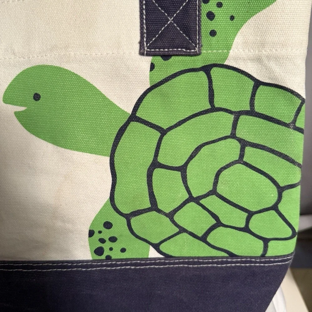 Pottery Barn Kids Turtle Preppy Icon Tote Bag Beige Navy Blue Purse Travel